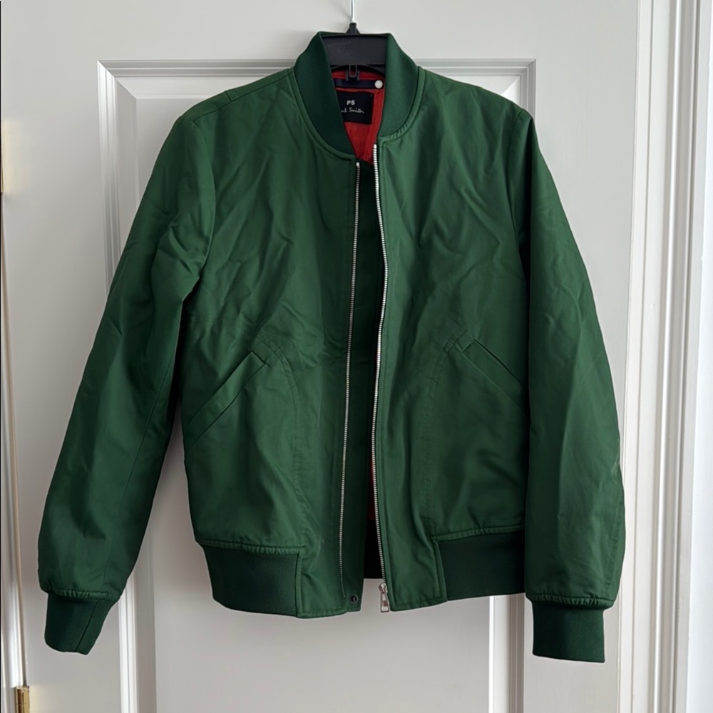 Paul Smith Green Bomber Jacket with Classic Ribbed Design